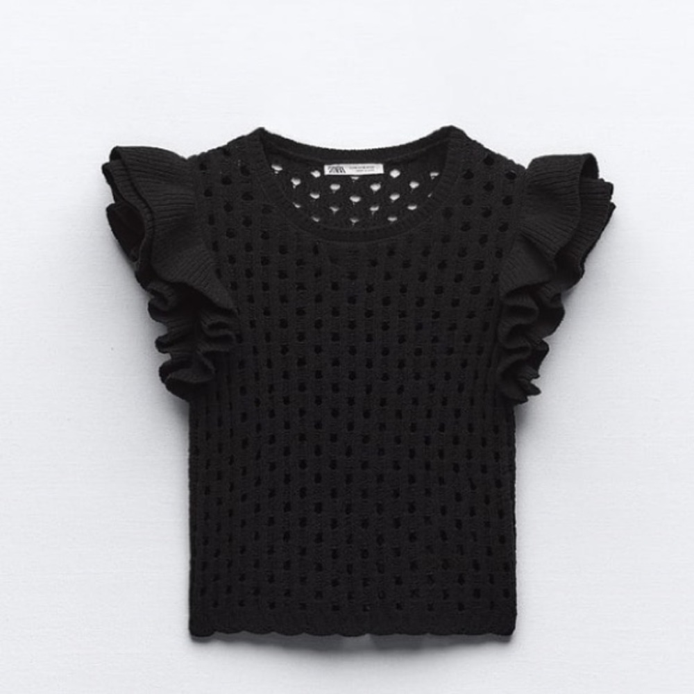 🔸NWT🔸Zara Chenille Ruffled Sleeve Knit Top - Picture 7 of 8